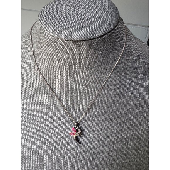 Sterling Silver Necklace With Fairy Pendant And Pink Glass Wings 18" - Picture 3 of 8